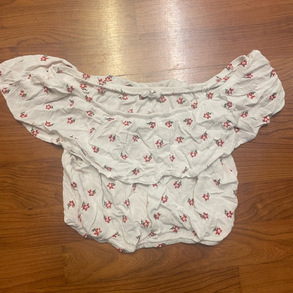 crop strapless flower shirt